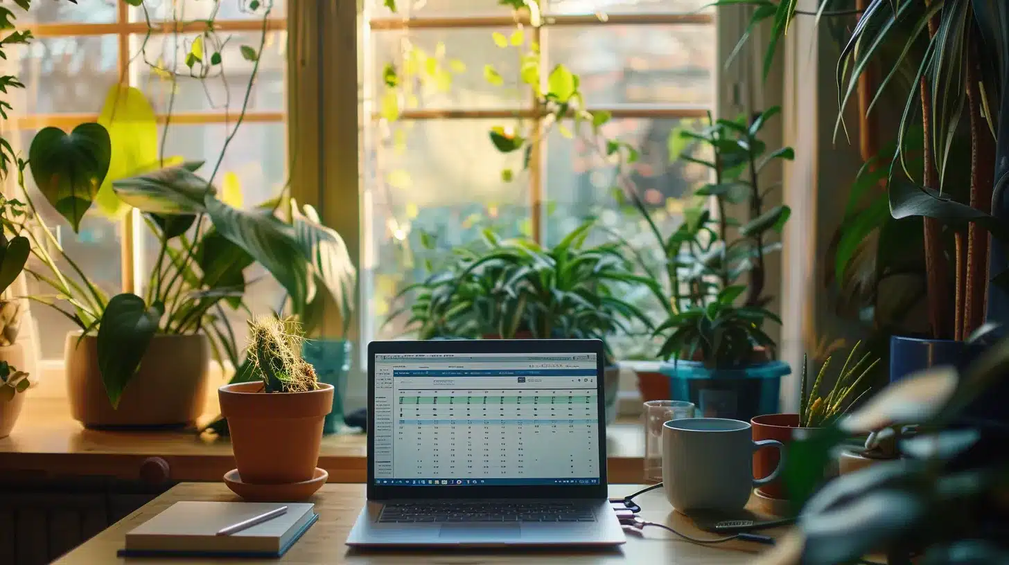 a serene office workspace featuring a sleek laptop displaying a vibrant wordpress dashboard, surrounded by lush plants and warm natural light, symbolizes the importance of a comprehensive web care plan for optimal site performance.