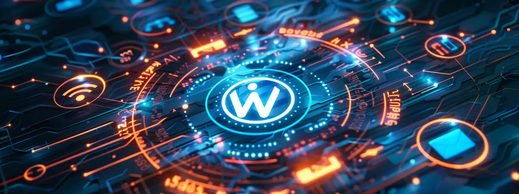 a vibrant digital illustration features a glowing wordpress logo at the center, encircled by interconnected cloud servers and database icons, embodying the essence of seamless migration and streamlined efficiency in content management systems.