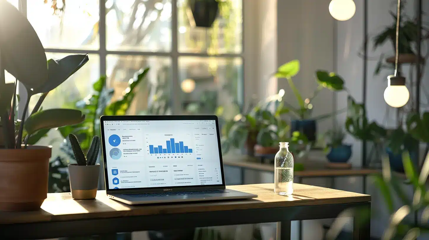 a serene workspace illuminated by soft natural light, featuring a sleek laptop displaying a wordpress dashboard, symbolizing the seamless integration of website care and optimization for security and performance.