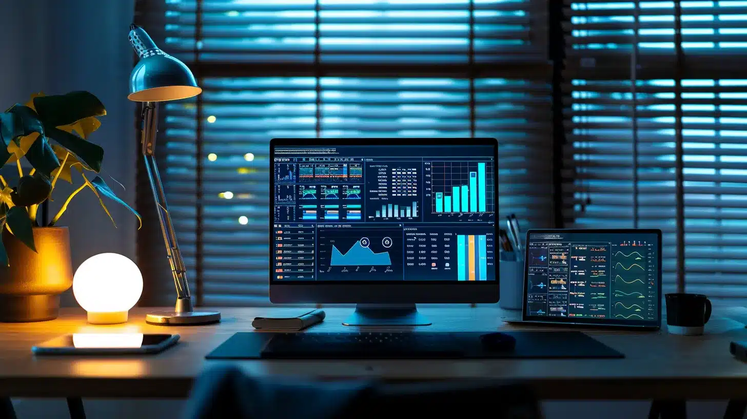 a sleek, modern workspace showcases an open laptop displaying vibrant graphs and performance metrics, surrounded by an array of essential plugins and backup tools, illuminated by soft, natural light streaming through a nearby window.