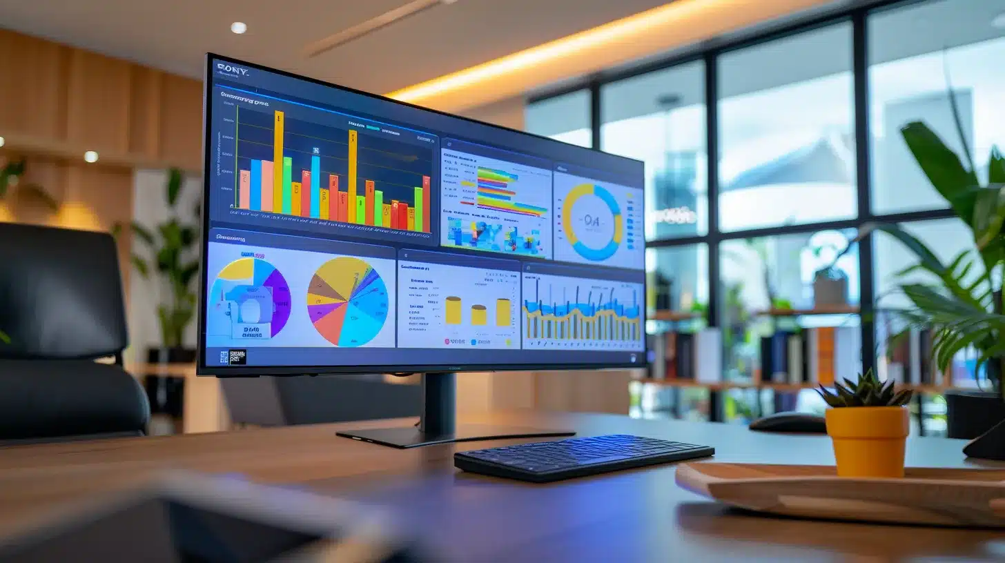 a vibrant, digital landscape filled with dynamic graphs and charts vividly showcasing improved website performance, casting light on the transformative impact of effective web care plans.